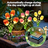 cheap Pathway Lights &amp; Lanterns-2 Pcs Outdoor Solar IP65 Waterproof 4-Head LED Tulip Stake Lights, Decorative Garden, Yard, Lawn, Pathway, Flower Bed, Villa Ambient Landscape Lighting