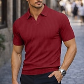 billiga Herrars klassiska polo-Herr Ribbstickad topp Golf pikétröjor Ledigt Arbete Kavajslag Ribbstickad polokrage Kortärmad Grundläggande Modern Ensfärgat Knappar Stickat Vår &amp; sommar Sommar Vår Smal passform Blå Svart Vit Vinröd