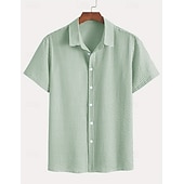 cheap Men's Button Up Shirts-Men's Shirt Casual Shirt Seersucker Shirt Button Up Shirt Blue Black Red Green Short Sleeve Vertical Stripes Shirt Collar Casual Daily Buttons Clothing Apparel Elegant Fashion Casual