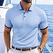 abordables Polo Classique pour Hommes-Homme Polo Texturé Occasionnel Rue Revers Manche Courte Basique Moderne Uni Poids Léger Boutons Été Printemps Coupe Slim Bleu Blanche Beige Polo
