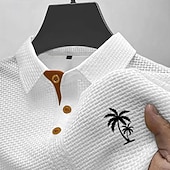 economico Polo classica da uomo-Per uomo Polo in seersucker di seta ghiaccio Maglia da golf Casuale Lavoro Bavero Manica Corta Essenziale Moderno Albero di Cocco Jacquard Bottoni Estate Primavera Vestibilità regolare Blu Nero