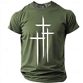  Crosses Faith Bible Christian Three Crosses Men's Minimalist Religious Graphic T Shirt Crew Neck Short Sleeve Inspirational Gift for Him Church Worship Wear Designer Clothing Apparel