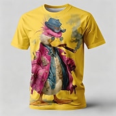 billiga T-shirts med djurmönster-Herr Djur Anka T-shirt Kortärmad T-shirt 3D-tryck Rund hals Skjorta Rolig Ledigt Dagligen Gata Gul Kaki Grå Sommar Vår Kläder S M L XL 2XL 3XL