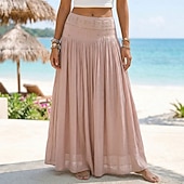 economico Gonne casual-Per donna Gonna da vacanza Bohemien Vintage Moda Etnico Maxi Vita Alta Gonne Semplice Arricciato Patchwork Foratura a caldo Micro-elastico Spiaggia Vacanza Blu Verde mela Marrone rossastro Giallo