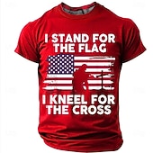cheap Patriotic 250 T-shirts-Memorial Day I Stand For The Flag I Kneel For The Cross Men's Bible American Flag Kneeling Soldier Christian Cross Patriotic Graphic T Shirt Vintage Casual Tee Designer Clothing Apparel