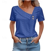 billiga Enkel t-shirt-Dam Texturblus Ögonlock Pointelle-tröja T-shirt Ensfärgat Mode Klassisk Ledigt Kortärmad V-hals Vanliga toppar Ledigt Dagligen Strand Blå Vit Gul Ljusgrön Himmelsblå Sommar Vår