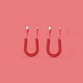 baratos Cabos de telemóvel-Pacote com 2 cabos USB-C espirais de 5A para carro, cabo de carregamento rápido USB-A para Tipo-C com mola, extensível até 1 m, cabo de dados espiral para Android Auto, Samsung Galaxy S24, S23, S22,