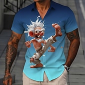 cheap Vintage Shirt-Men's Funny Cartoon Character Old Man Shirt Summer Shirt Button Up Shirt Short Sleeve Vintage Retro Daily Outdoor Vacation Summer Spring Turndown 3D Print Collared Shirts Blue Black Brown Khaki Gray