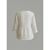 abordables Camisas-Blusa de Algodón y Lino para Mujeres Botones Color Sólido Elegante Casual Manga Larga Cuello en V Tops Regulares Diario Blanco Amarillo Rosa Verde Verano Primavera Otoño