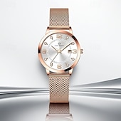 economico Orologi al quarzo-Orologio da donna in oro rosa, impermeabile, con cinturino in maglia d'acciaio inossidabile, elegante quadrante a raggiera e datario. &amp;diamanti, orologio elegante da lavoro, regalo per anniversario