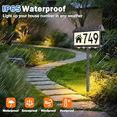 baratos Luzes e lanternas de caminho-Placas de endereço solares, número da casa para exterior à prova d'água, placas de endereço iluminadas com LED de 3 cores com estaca, números de endereço iluminados por energia solar para montagem na