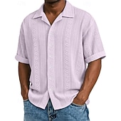 Χαμηλού Κόστους Ανδρικά Smart Casual πουκάμισα-Ανδρικά Πουκάμισο Υφή Πουκάμισο με κουμπιά Πουκάμισο ζακάρ Μαύρο Λευκό Πράσινο Ανοικτό Βαθυγάλαζο Βυσσινί Κοντομάνικο Γεωμετρικό Πέτο Καθημερινά ΕΞΩΤΕΡΙΚΟΥ ΧΩΡΟΥ Ζακάρ Ρούχα Κομψό στυλ street