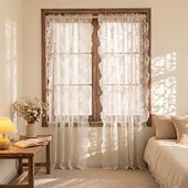 cheap Sheer Curtains-White Lace Sheer Curtains Floral Embroidered Window Curtain Panels Light Filtering Rod Pocket Vintage Sheer Drapes for Bedroom Living Room Farmhouse Decor