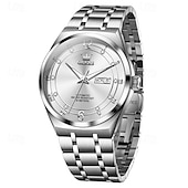 economico Orologi meccanici-Orologio automatico da uomo - lussuoso orologio da polso automatico da lavoro in acciaio inossidabile bicolore oro con datario, impermeabile, luminescente, regalo elegante per marito, papà e figlio