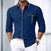 baratos Camisas de botões masculinas-Homens Camisa Social Saia camisa de botão Camisa não de ferro Bloco de cor Casual Diário Branco Vermelho Azul Marinha Caqui Manga Longa Aberto para a Lateral Primavera Primavera &amp; Outono Roupa