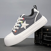 cheap Casual Lace-Up Shoes-Men's White Platform Casual Sneakers Lace-Up Lightweight Comfort Walking Shoes Trendy Low Top Footwear for Daily Wear, Travel, Street Style and Weekend Outings