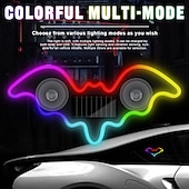 cheap Landscape Lights-Car Solar Vacuum Suction Cup Neon Bat-Shaped Decorative Running Lights, Wire-Free, Type-C Rechargeable, 8 Modes, Ambient LED Car Interior &amp; Exterior, Party, Halloween, Vehicle Decoration