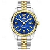 abordables Montres à quartz-Montre homme de luxe, cadran noir nid d'abeille, mouvement quartz bicolore or et argent en acier inoxydable, lunette cannelée, montre habillée avec date, bijou élégant à offrir.