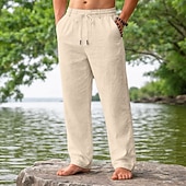 olcso Retro-Férfi Vászon nadrág Nyári nadrág Strand nadrág Zsinór Zseb Rugalmas derék Sima Mokaszinok Légáteresztő Napi Tengerpart Vakáció Szabadság Hawaii Fekete Fehér Nem elasztikus