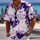 tanie Muzyka i gitary-Męskie Tie Dye Print Nuty Koszula Zapinana na guziki koszula Koszula casualowa Krótki rękaw Vintage Retro Codzienny Festiwal Muzyczny Wiosna Jesień Wieczorne Druk 3D koszule z kołnierzykiem Niebieski