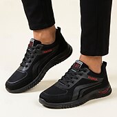 baratos Tênis Casuais-Tênis esportivo casual masculino preto com cadarço, leve, respirável e confortável para caminhada, ideal para uso diário, viagens, lazer ao ar livre, atividades de fim de semana e um estilo ativo para o dia a dia.