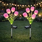 cheap Pathway Lights &amp; Lanterns-2 Pcs Outdoor Solar IP65 Waterproof 4-Head LED Tulip Stake Lights, Decorative Garden, Yard, Lawn, Pathway, Flower Bed, Villa Ambient Landscape Lighting