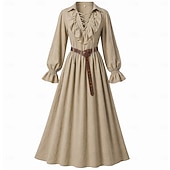  Mittelalterlich Renaissance Kleid langarm Pirat Wikinger Kostüm Damen Seeräuber Fantasie Halloween Karneval Leistung LARP Renaissance-Messe Erwachsene Kleid