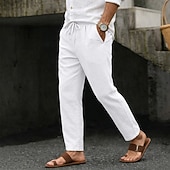 economico retrò-Per uomo Pantaloni Estivi Pantaloni da Spiaggia Coulisse Tasca Elastico in vita Semplice Comodità Traspirante Lunghezza intera Quotidiano Spiaggia Vacanza Vacanza Hawaiano Blu Nero Inelastico