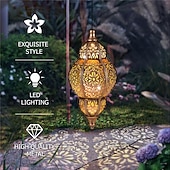 olcso Pathway Lights &amp; Lanterns-marokkói stílusú fém napelemes lámpa, kültéri függő napelemes lámpa, vízálló lámpa, alkalmas teraszok, átjárók, udvarok, tornácok és hátsó udvarok kerti világítására. függő napelemes lámpa