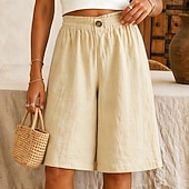 abordables Fondos-Mujer Pantalones cortos con tacto de lino Bermudas Pantalón corto Pantalones cortos de verano Vacaciones Moda Casual / Diario Longitud de la rodilla Alta cintura Color sólido Plano Bolsillo Cintura