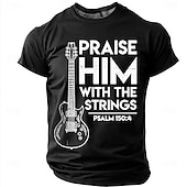  T-shirt pour hommes Bible Louez-le avec les Cordes Guitare Électrique Psaume 150 4 Musicien Chrétien Leader de Louange T-shirt Graphique Décontracté À Manches Courtes Vêtements de Groupe Église