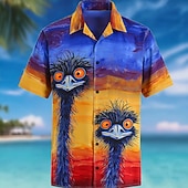 cheap Birds &amp; Animals-Men's Bird Ostriches Color-blocking Cuban Collar Shirt Summer Hawaiian Shirt Tropical Shirts Short Sleeve Hawaiian Funny Streetwear Holiday Beach Vacation Wear Summer Spring Camp Collar Shirt 3D Print