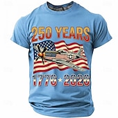  250周年 7月4日 2026年 メンズ 250年 1776-2026 P-51マスタング 戦闘機 グラフィック Tシャツ 短袖 クルーネック 愛国的 USA フラッグ 航空兵 材料 デザイナー衣料 アパレル