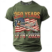  250周年 7月4日 2026年 メンズ 250年 1776-2026 P-51マスタング 戦闘機 グラフィック Tシャツ 短袖 クルーネック 愛国的 USA フラッグ 航空兵 材料 デザイナー衣料 アパレル