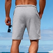 cheap Casual Shorts-Men's Waffle Shorts Shorts Summer Shorts Beach Shorts Casual Shorts Drawstring Pocket Elastic Waist Striped Comfort Breathable Knee Length Outdoor Beach Vacation Vacation Fashion Black White