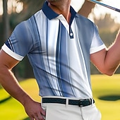 ieftine Polo de golf pentru bărbați-Bărbați Golf Γραμμή Tricouri polo sport Manșon scurt Tricouri de polo Cămăși cu guler Casual Îmbrăcăminte Atletică Imprimare 3D Nasturi Material Plasă care Respiră Primavara vara Albastru piscin