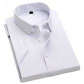 Недорогие Men's Dress Shirts-Men's Shirt Dress Shirt Button Up Shirt Plain Daily Business Light Blue Black White Pink Short Sleeve Turndown Spring All Seasons Clothing Apparel