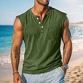 levne Tílka na cvičení-SoftFade™ Pánský tank top vesta podkošile bez rukávů košile bez rukávů Henley léto jednobarevné základní kapsa knoflíky volný dovolená street fialová tričko pro muže