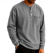 levne Ležérní tričko Henley-SoftFade™ Pánské tričko Henley T-shirt Tee dlouhý rukáv jednobarevné vintage retro ležérní styl obarvené vybledlé Henley ležérní jaro podzim černá šedá světle modrá Henley T-Shirt