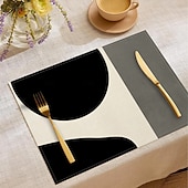 Недорогие Плацент и подставки и тривочки-Черно-белая геометрическая салфетка под тарелку, прямоугольная, из 100% полиэстера, с абстрактным геометрическим узором, можно стирать в машине, термостойкая.