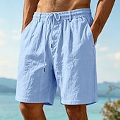 abordables Vacances-Homme Shorts Shorts en Lin Shorts d'été Shorts de plage Cordon de serrage Taille Élastique Uni Confort Respirant Longueur Genou Quotidien Extérieur Fête Vacances Mode Noir Blanche Non Elastique
