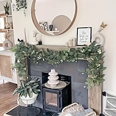 baratos Plantas e Folhagens Artificiais-Conjunto de 2/4 guirlandas de eucalipto, com comprimento total de 141,73 polegadas (360 cm), adornadas com flores brancas, folhas prateadas e folhagens realistas, ideais para decoração de casamentos e
