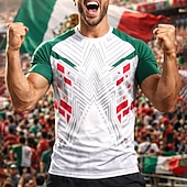  Maglia da calcio da uomo, colore Messico, bianca con maniche verdi e motivo geometrico rosso, maglia in rete traspirante, protezione UPF50+, maglietta per tifosi del torneo