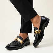 olcso Loafer-Férfi fekete és arany csillámos mokaszinok, bebújós, divatos elegáns cipők, luxus megjelenésű lábbelik stílusos férfiaknak, esküvőkre, bankettekre, partikra, bálokra és esti rendezvényekre