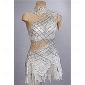 cheap Figure Skating Dresses-Figure Skating Dress Women's Ice Skating Dress White Patchwork Open Back Stretchy Training Competition Skating Wear Classic Crystal / Rhinestone Sleeveless Ice Skating Figure Skating