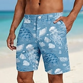 economico Pantaloni Corti Stampati-Per uomo Medusa Tartarughe Creature marine Bermuda Pantaloncini casual Pantaloncini da golf Misura del girovita medio Hawaiano Lavoro Spiaggia Sport all'Aperto Pantaloncini a vita piatta con 4 tasche