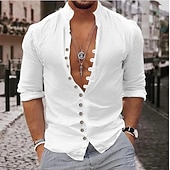 economico Strada-Per uomo Camicia Camicia di lino Camicia Estiva Camicia casual Camicia con Bottoni Semplice Casuale Quotidiano Blu Nero Bianco Rosa Manica Lunga Colletto alla coreana Estate Primavera Abbigliamento