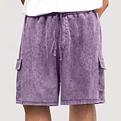 abordables Shorts décontractés-Shorts cargo pour homme SoftFade™ Shorts décontractés Shorts délavés Taille élastique Cordons Multi poches Unis Confort respirable Longueur genou Quotidien Vacances Mode Rétro Vintage Bleu Noir