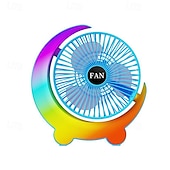 cheap Настольные вентиляторы-Moon Shaped Desk Fan with Rainbow RGB LED Light, 3-Speed Quiet Personal USB Table Fan for Office Bedroom Nightstand, Rechargeable Battery Operated Small Fan for Kids Dorm, Colorful Cooling Gift