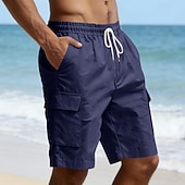 cheap Holiday-Men's Cotton Linen Shorts Shorts Summer Shorts Beach Shorts Drawstring Pocket Elastic Waist Plain Comfort Breathable Knee Length Outdoor Beach Vacation Vacation Fashion Black White Inelastic